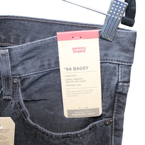 Levi's Mid-Rise '94 Baggy Straight Jeans Black Stonewash Size 33 x 31 - Picture 5 of 5
